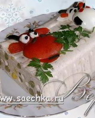 Мусс из окуня с зеленым горошком и кукурузой