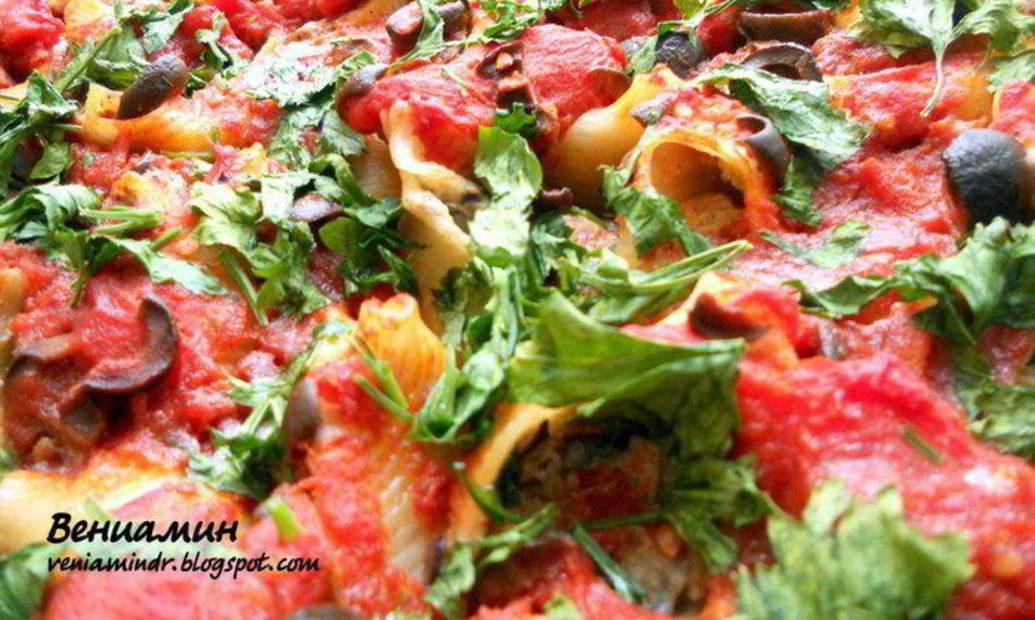 Рецепт пасты ракушки с творожно-баклажановым муссом