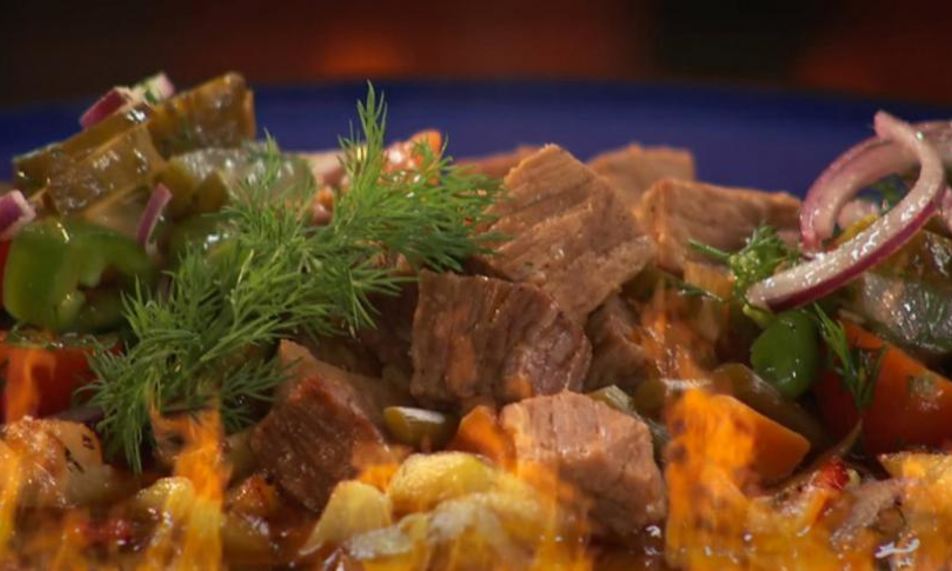 Рецепт азу из говядины с соленой черемшой