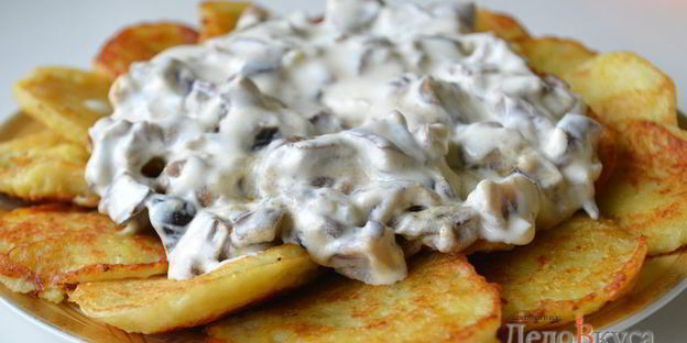драники из картошки с грибным соусом