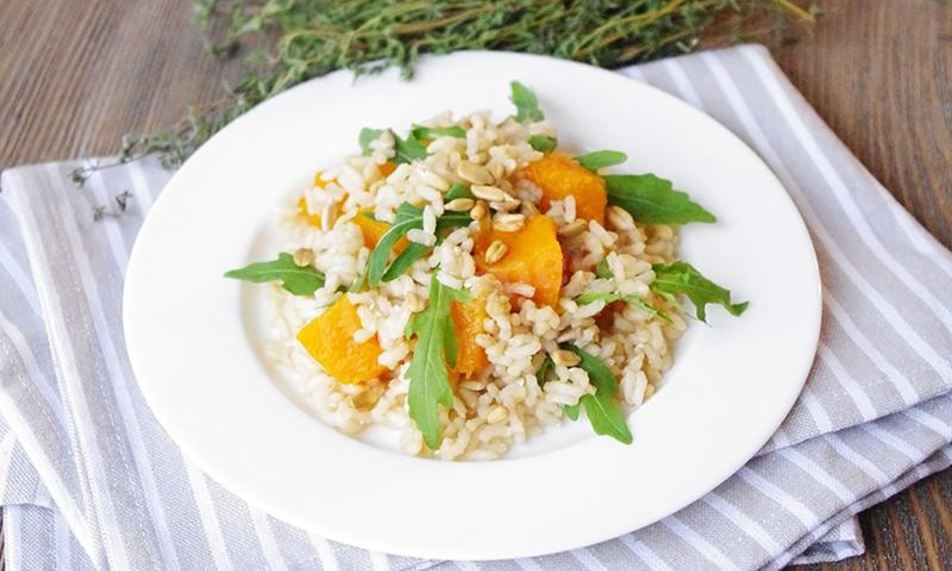 Рецепт нешлифованного риса с запеченной тыквой