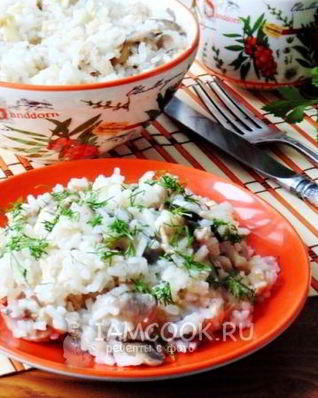 Рис с шампиньонами и рубленой курицей