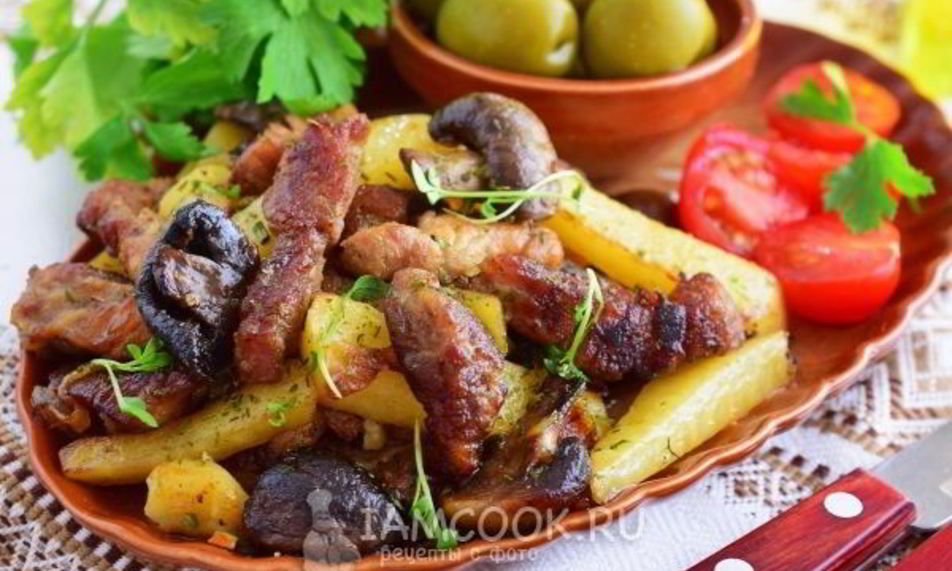 Рецепт жареной картошки с мясом и грибами