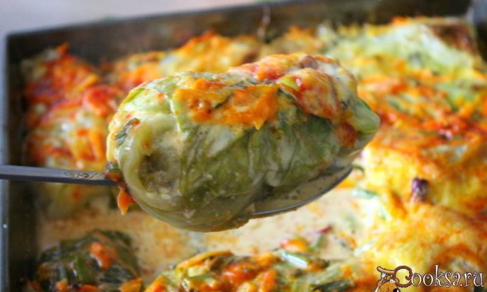 Рецепт летние голубцы, запеченные в сметанно-томатном соусе