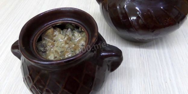 грибы в горшочках с сыром луком курицей