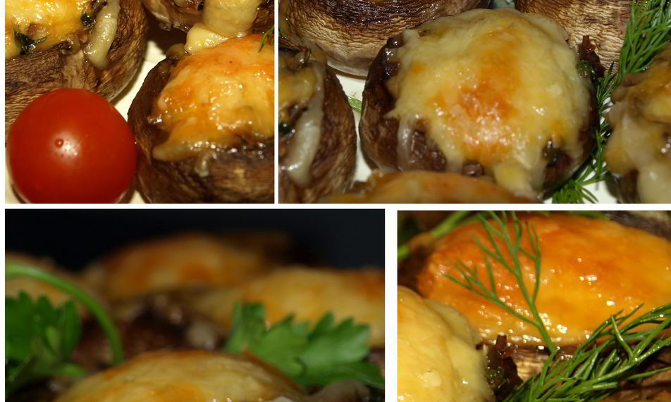 Рецепт грибов, запеченных с сыром и зеленым луком