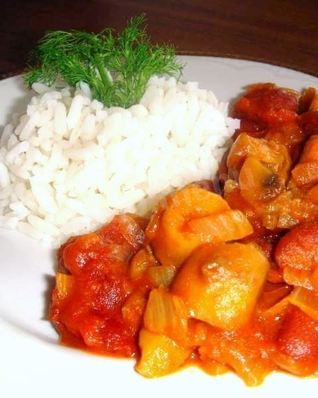 Гуляш с грибами, фенхелем, фасолью