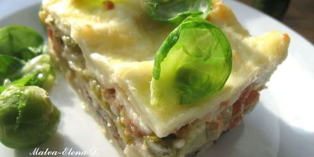 лазанья с брокколи, брюссельской капустой и грибами для гарфилда