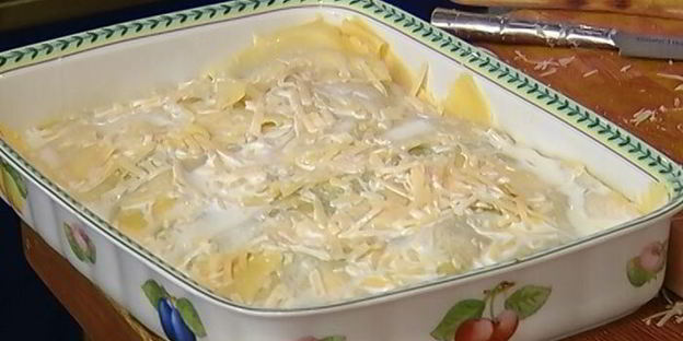 лазанья с грибами, козьим сыром и шпинатом