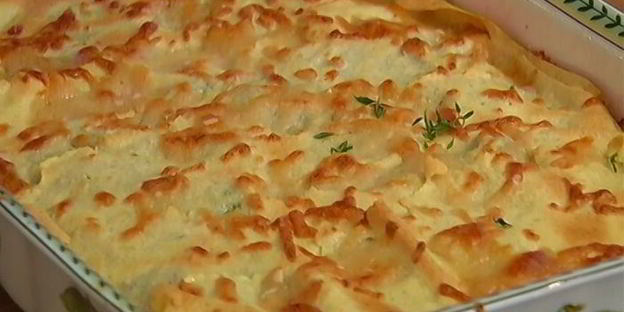 лазанья с грибами, козьим сыром и шпинатом