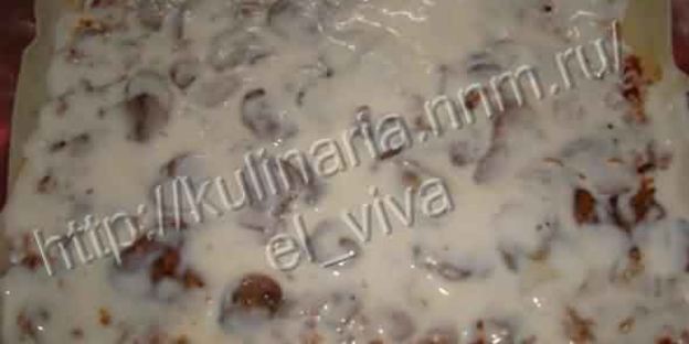 лазанья с курицей и грибами