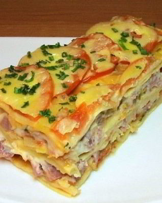 Лазанья с сыром и ветчиной