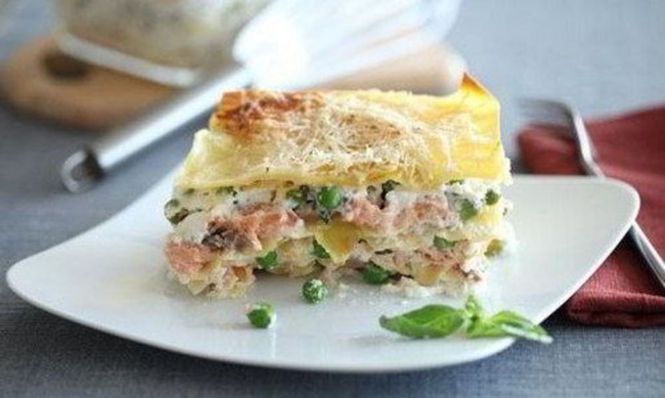 Рецепт лазаний с зеленым горошком и лососем