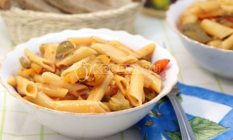 Рецепт макарон перья с овощной подливой
