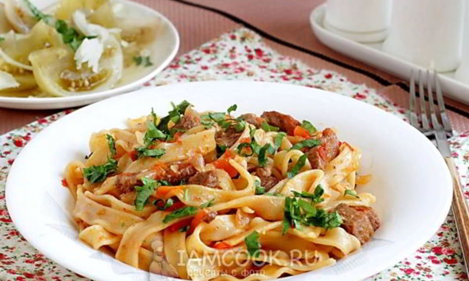 Рецепт макарон с мясом и овощами