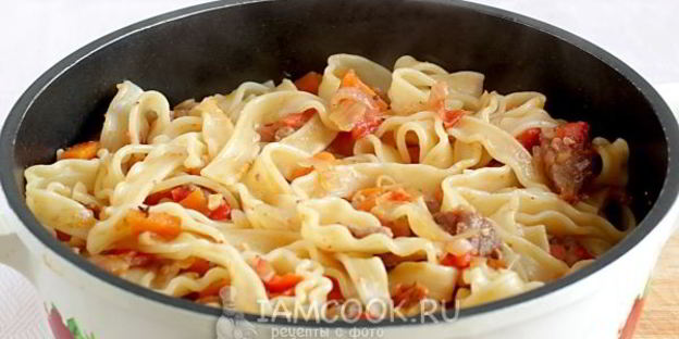 макароны с мясом и овощами