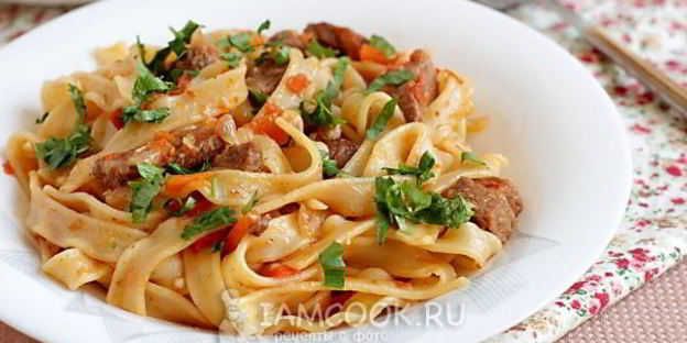 макароны с мясом и овощами