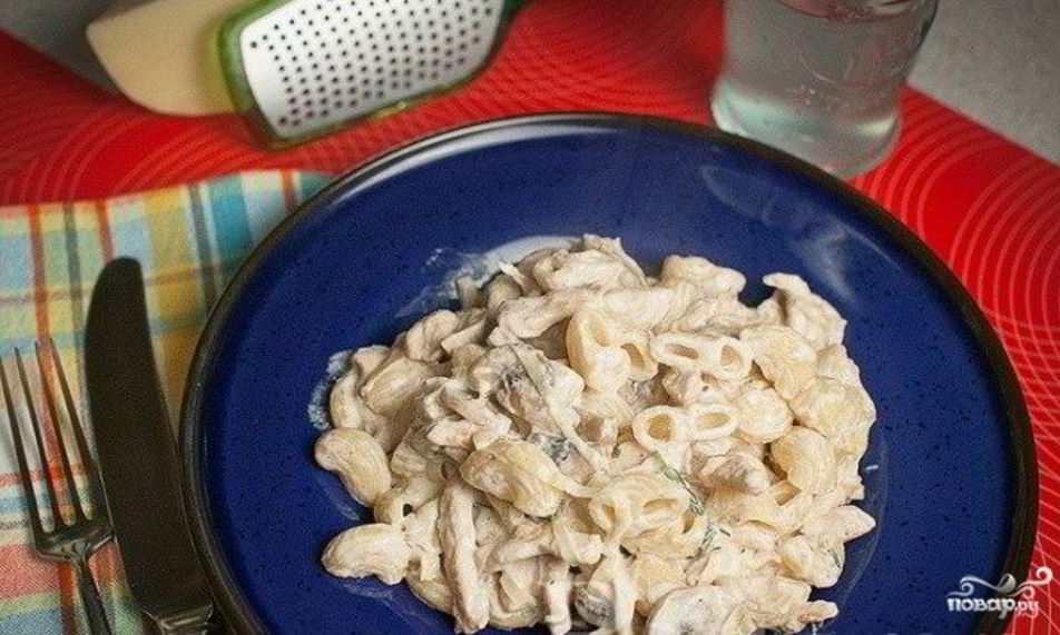 Рецепт макарон со сливками и грибами