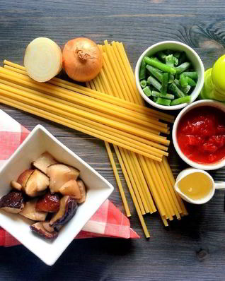 Паста макарончини с белыми грибами и стручковой фасолью
