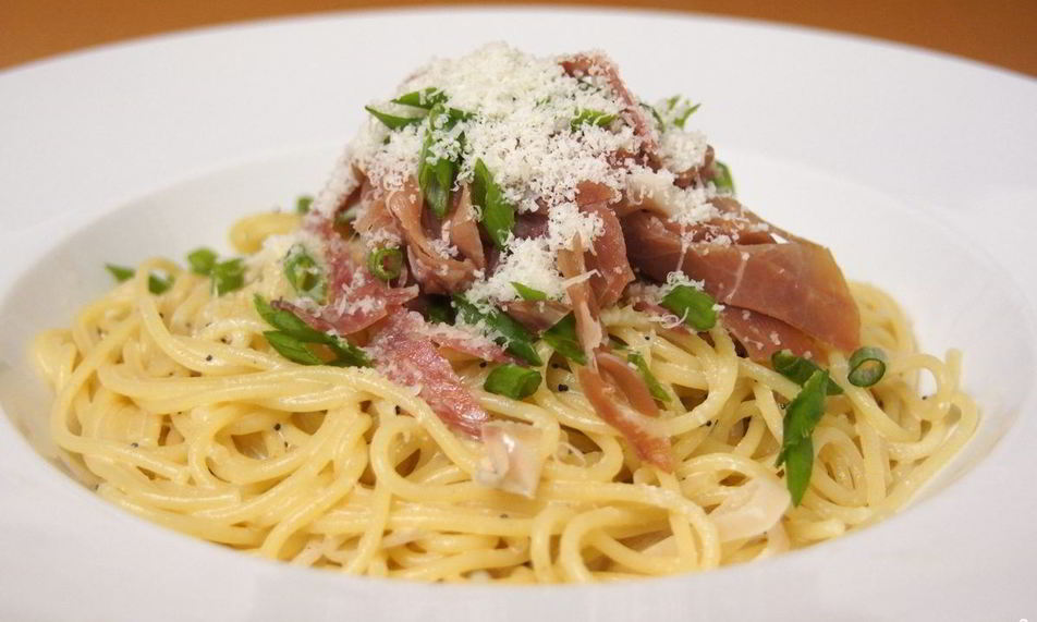 Рецепт спагетти с копченостями