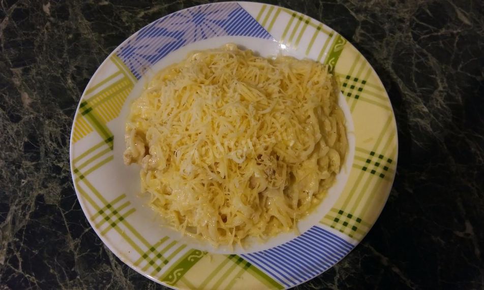 Рецепт спагетти с курицея в сметаннома соусе