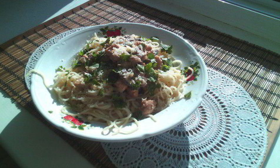 Рецепт спагетти со сливочно-грибным соусом и куриной грудкой