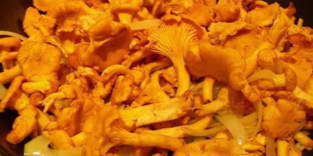 жареная китайская лапша с яйцом и лисичками