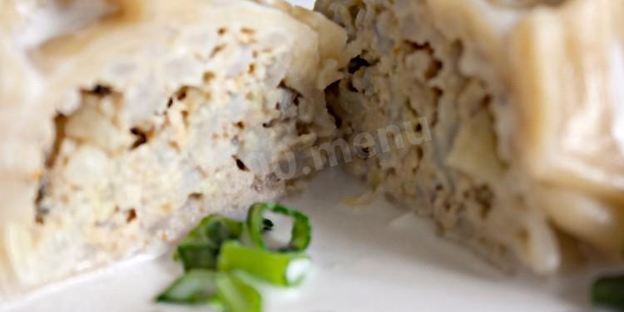 манты с рыбой и рисом