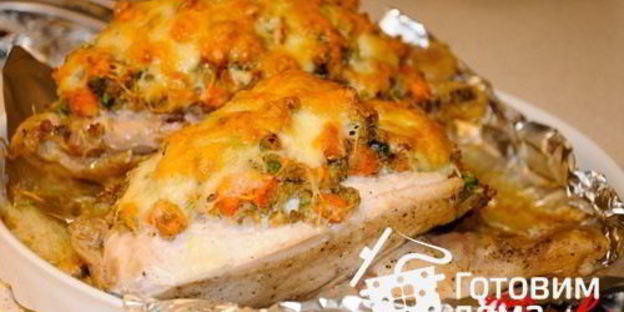 курица, фаршированная овощами