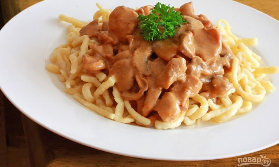 Рецепт мяса с грибами с сливочном соусе