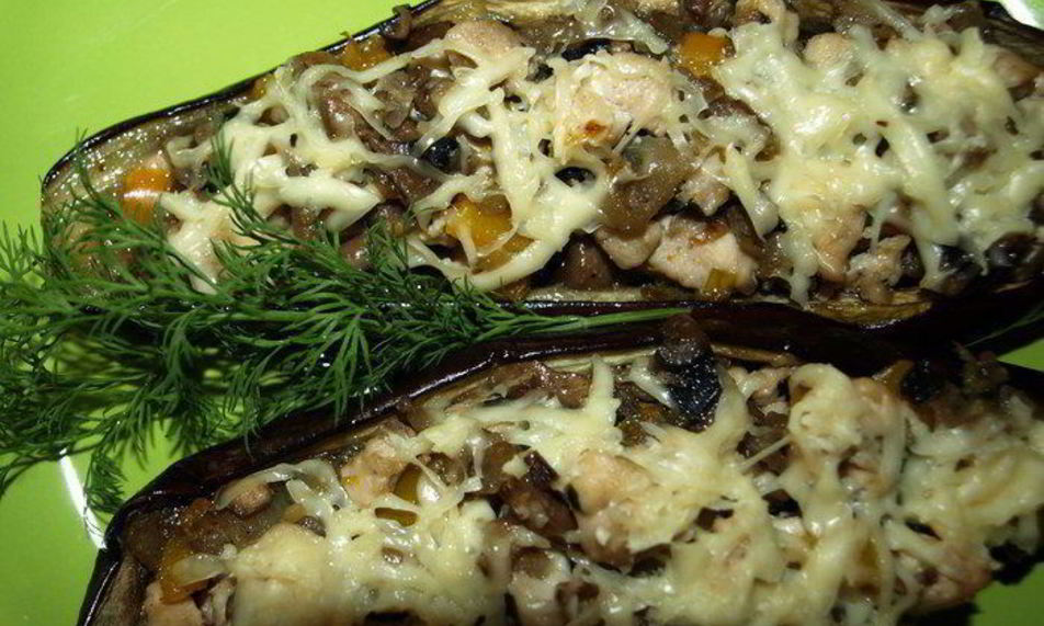 Рецепт баклажанов, фаршированных грибами, курицей и болгарским перцем