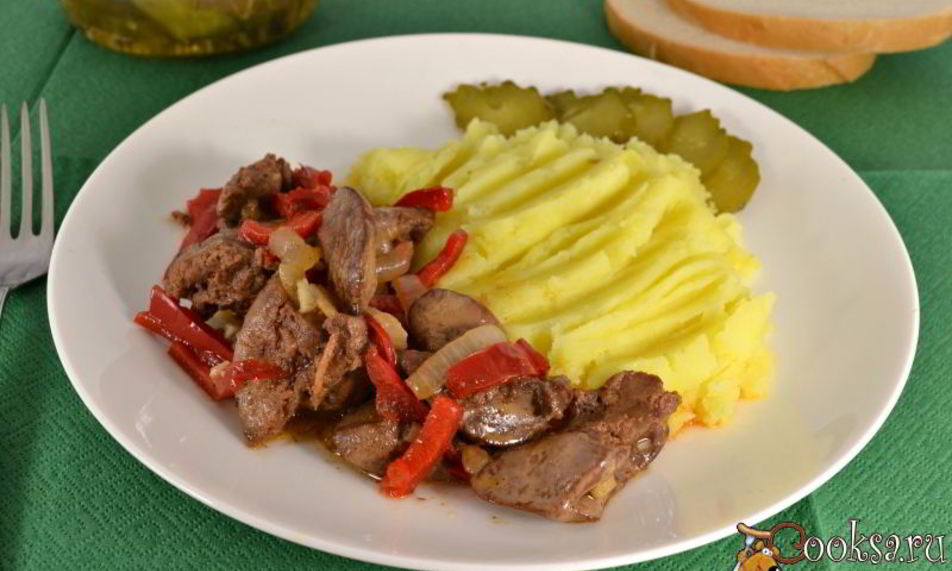 Рецепт куриная печень с болгарским сладким перцем на сковороде