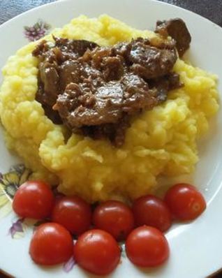 Куриная печень в соусе терияки с имбирным пюре