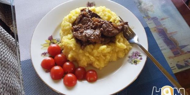 куриная печень в соусе терияки с имбирным пюре