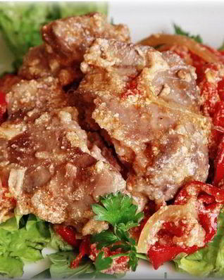 Куриная печень, запеченная с овощами