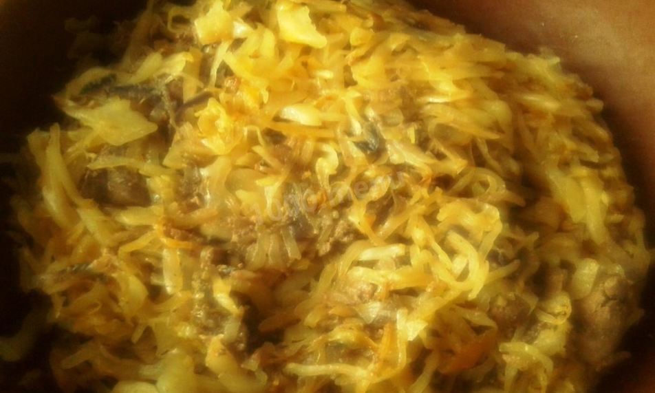 Рецепт жареной капусты с куриной печенью