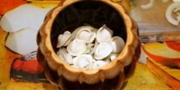 пельмени с грибами в горшочках