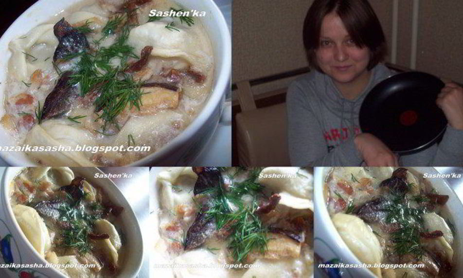 Рецепт пельменей томленных в горшочке с беконом и лесными грибами