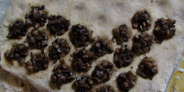 жареные пельмени с грибами из заварного теста