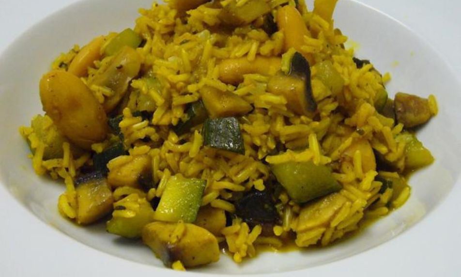 Рецепт паэльи ди вердура с цукини, фасолью и шампиньонами