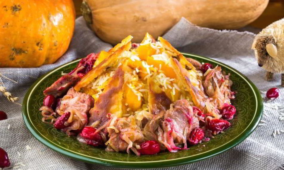 Рецепт плова с телятиной, тыквой и кизилом балгабах