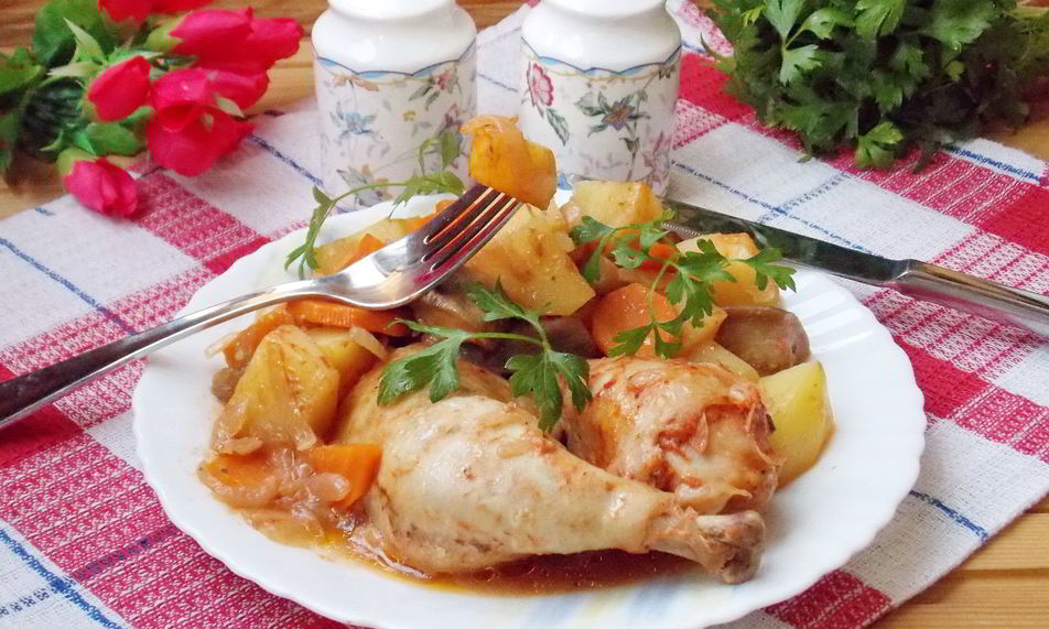 Рецепт рагу из курицы с баклажанами в рукаве