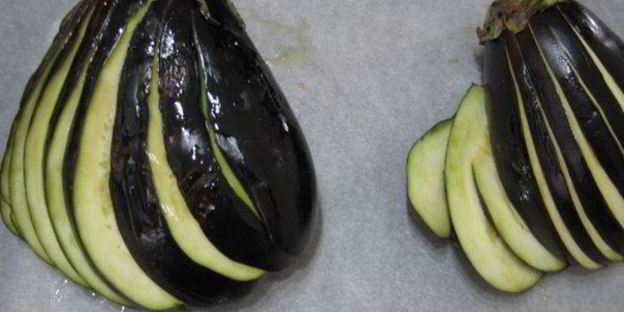 веер из баклажана с куриным рагу