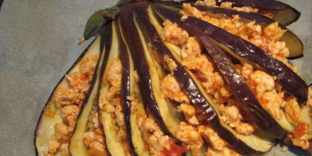 веер из баклажана с куриным рагу