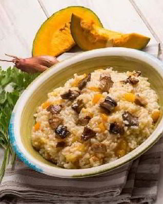 Осеннее ризотто с грибами и тыквой