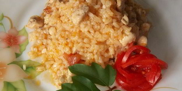 ризотто с курицей и овощами