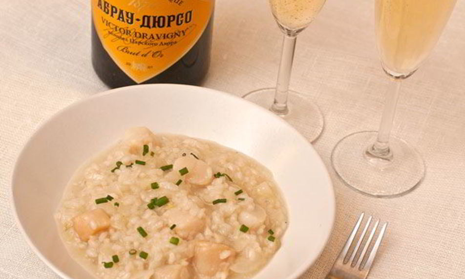 Рецепт ризотто с морскими гребешками и шампанским