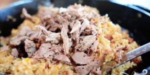 ризотто с уткой и ветчиной