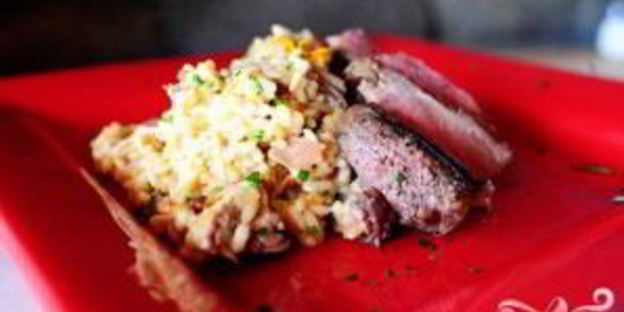 ризотто с уткой и ветчиной