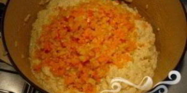 сливочное ризотто с кубиками овощей и семенами льна